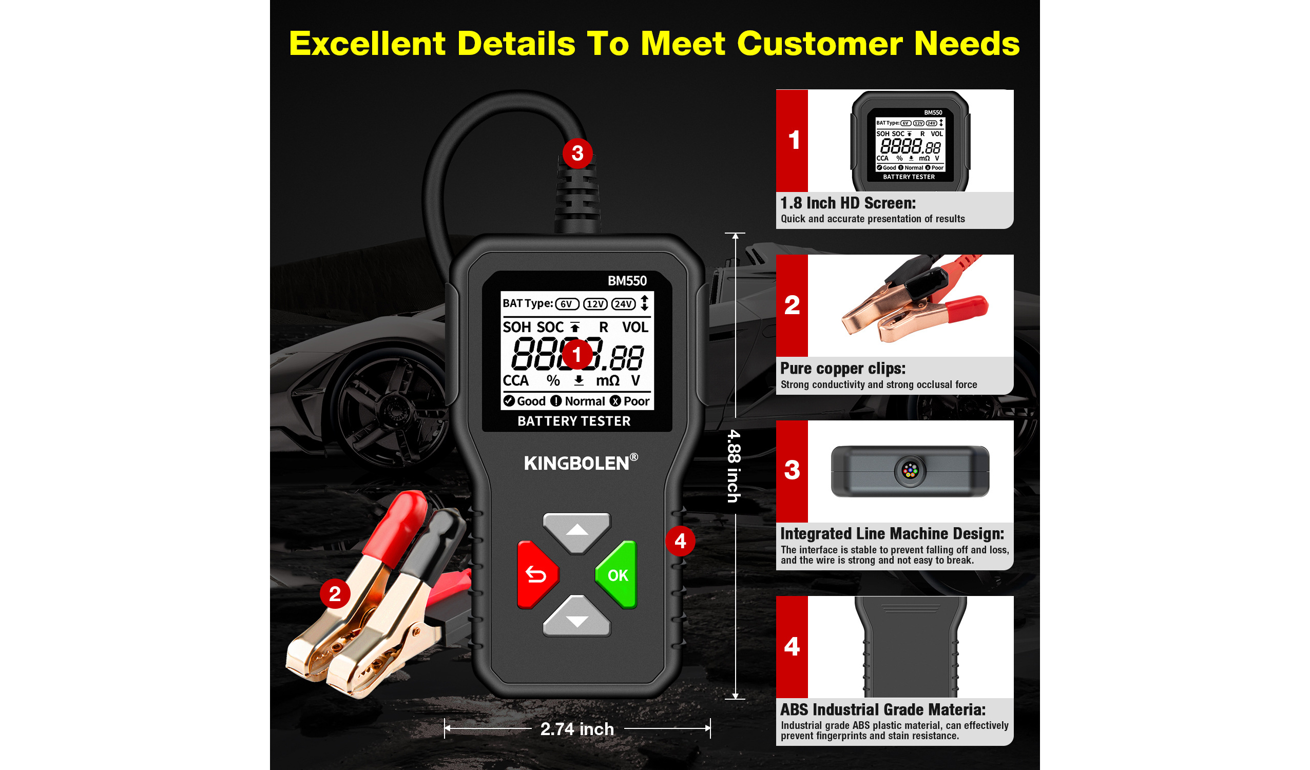 BM550 Multi-Voltage Battery Tester 6V / 12V / 24V