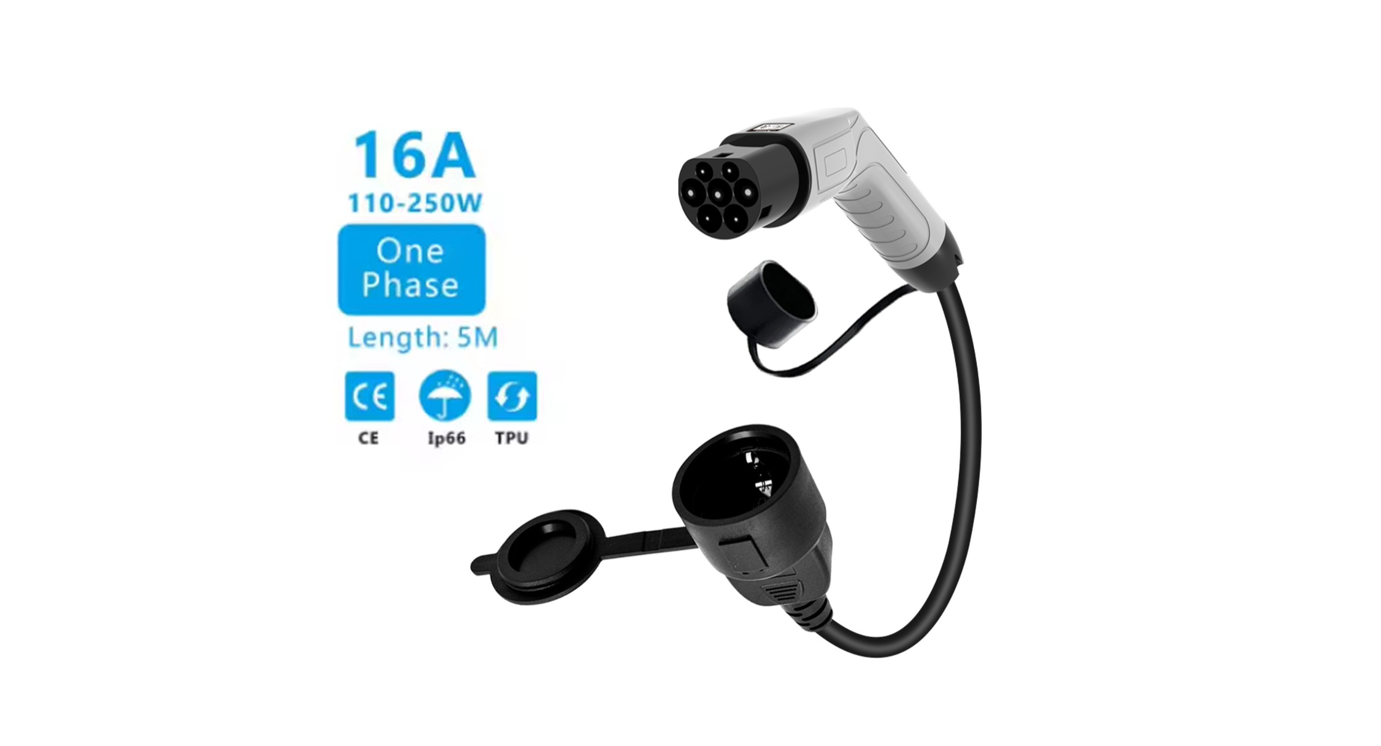 EV V2L Discharge Adapter — Single Socket 0.5m (EU / Pile-End)