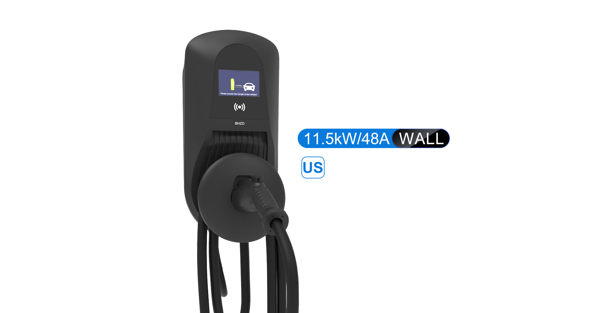 US Standard EV Wall Charger 7kW/11.5kW — J1772, LCD, 7.62m
