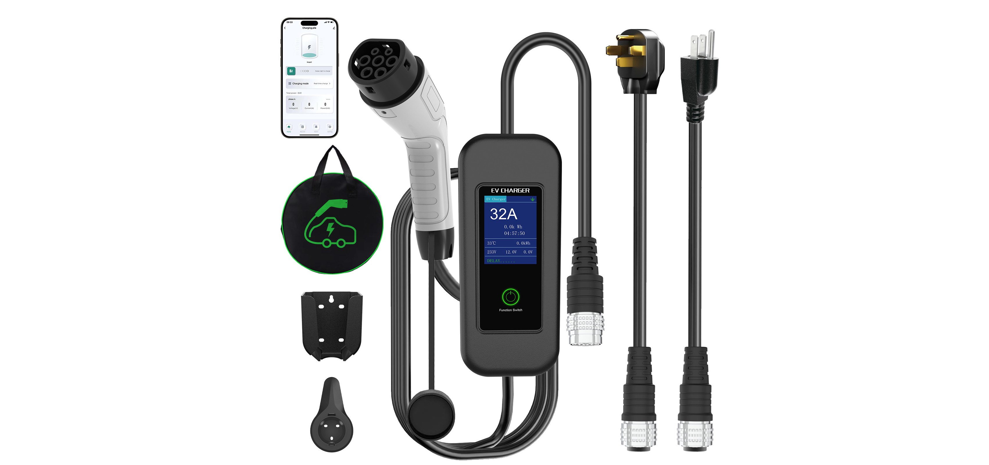Smart EV Charger 7kW — Auto 32A/16A Switch, App Control, US Plug