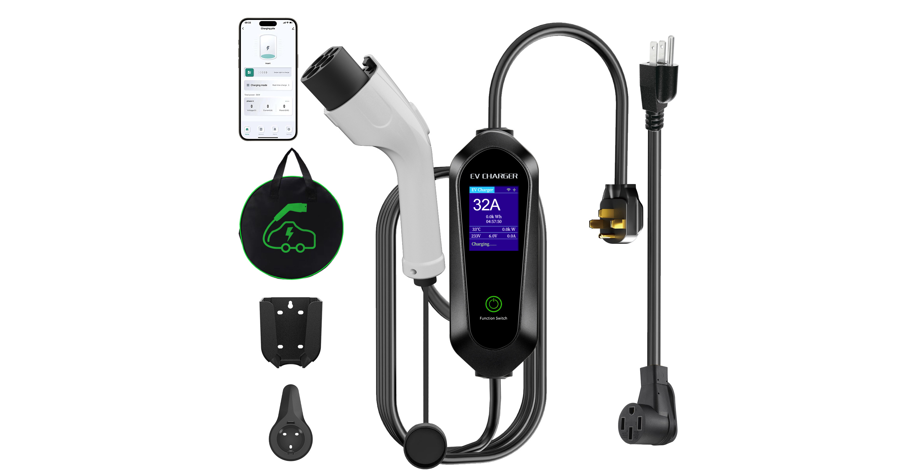 Smart EV Charger 7kW — WiFi & Bluetooth App Control, US Plug