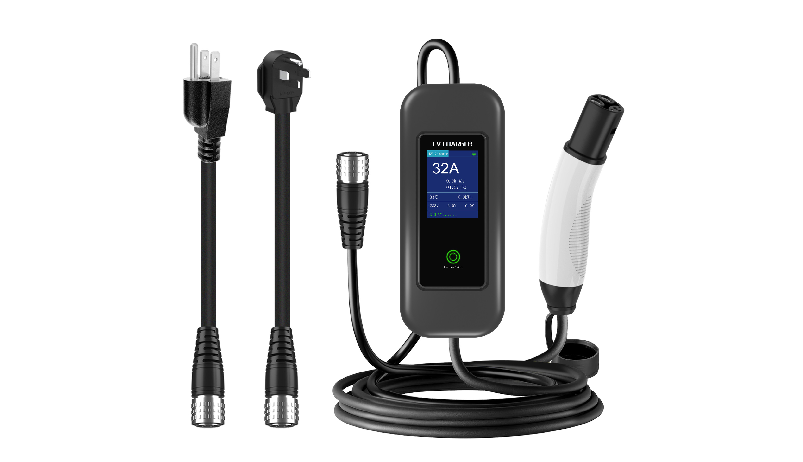 Auto-Adjusting EV Charger 7kW→3.5kW with RCD Switch & Accessories (5m)