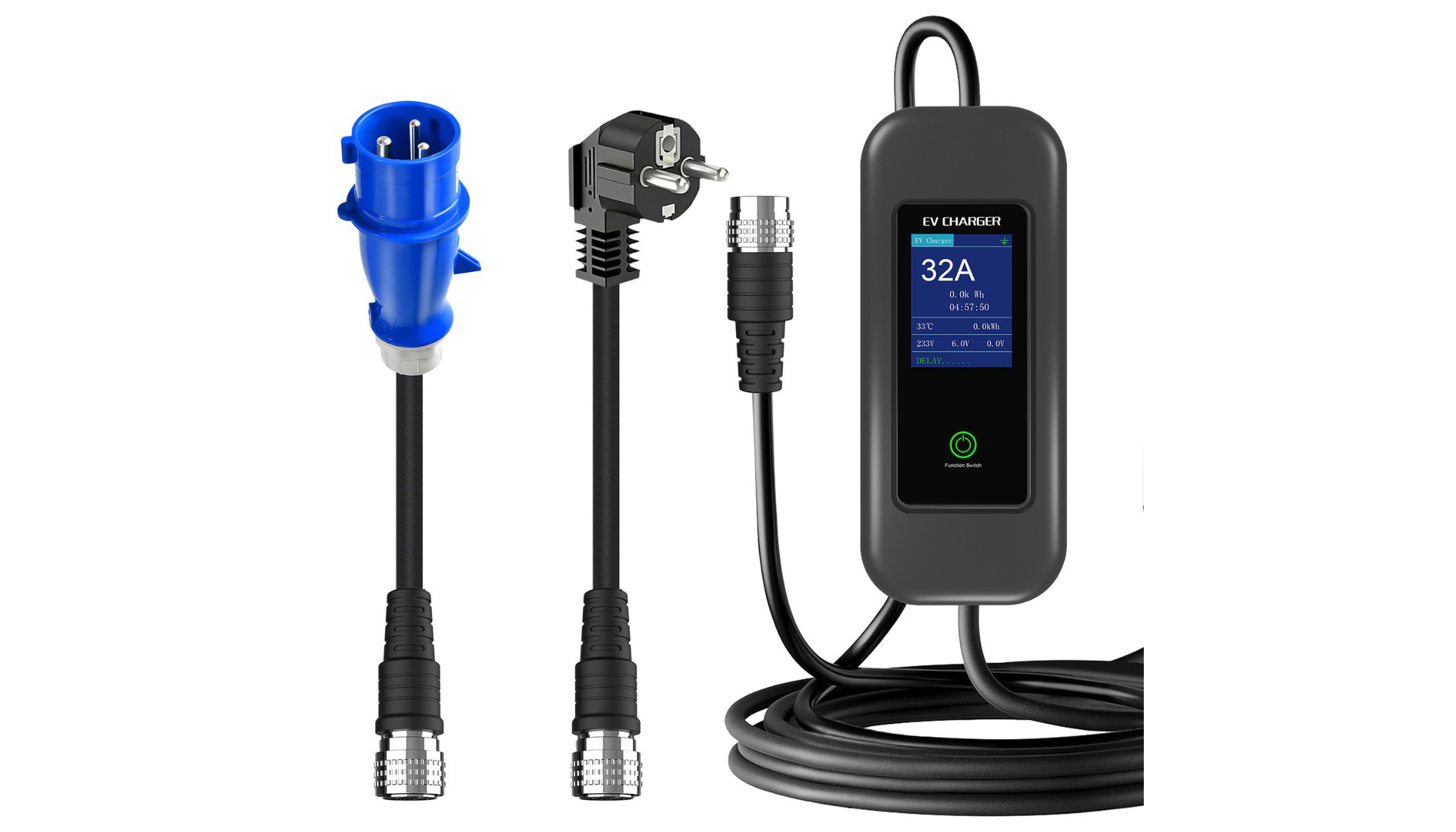 Auto-Adjusting EV Charger 7kW→3.5kW or 22kW→32A/16A (5m)