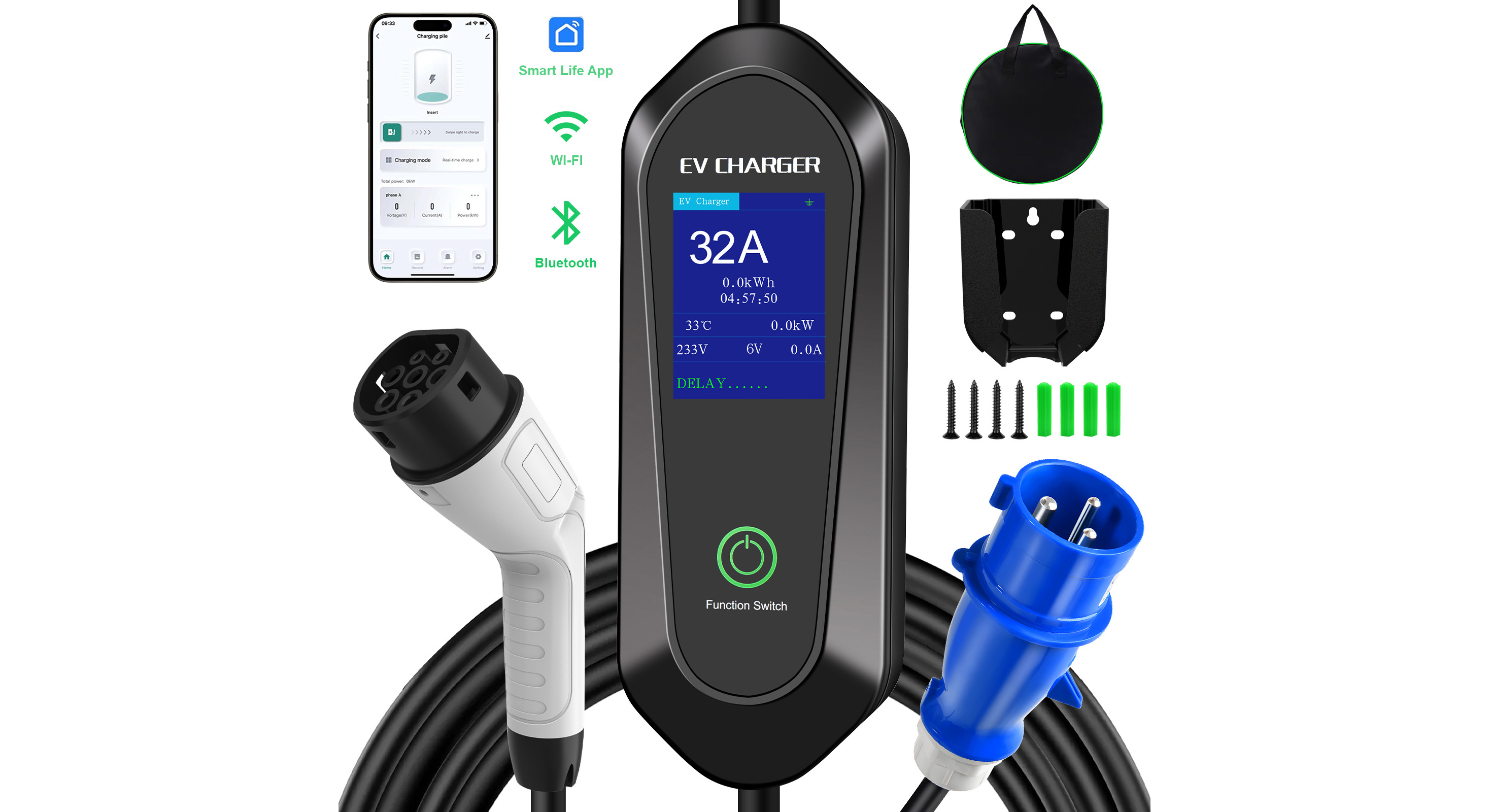 Portable EV Charger Type 2 — Brazil Plug 3.5kW/16A (5m)