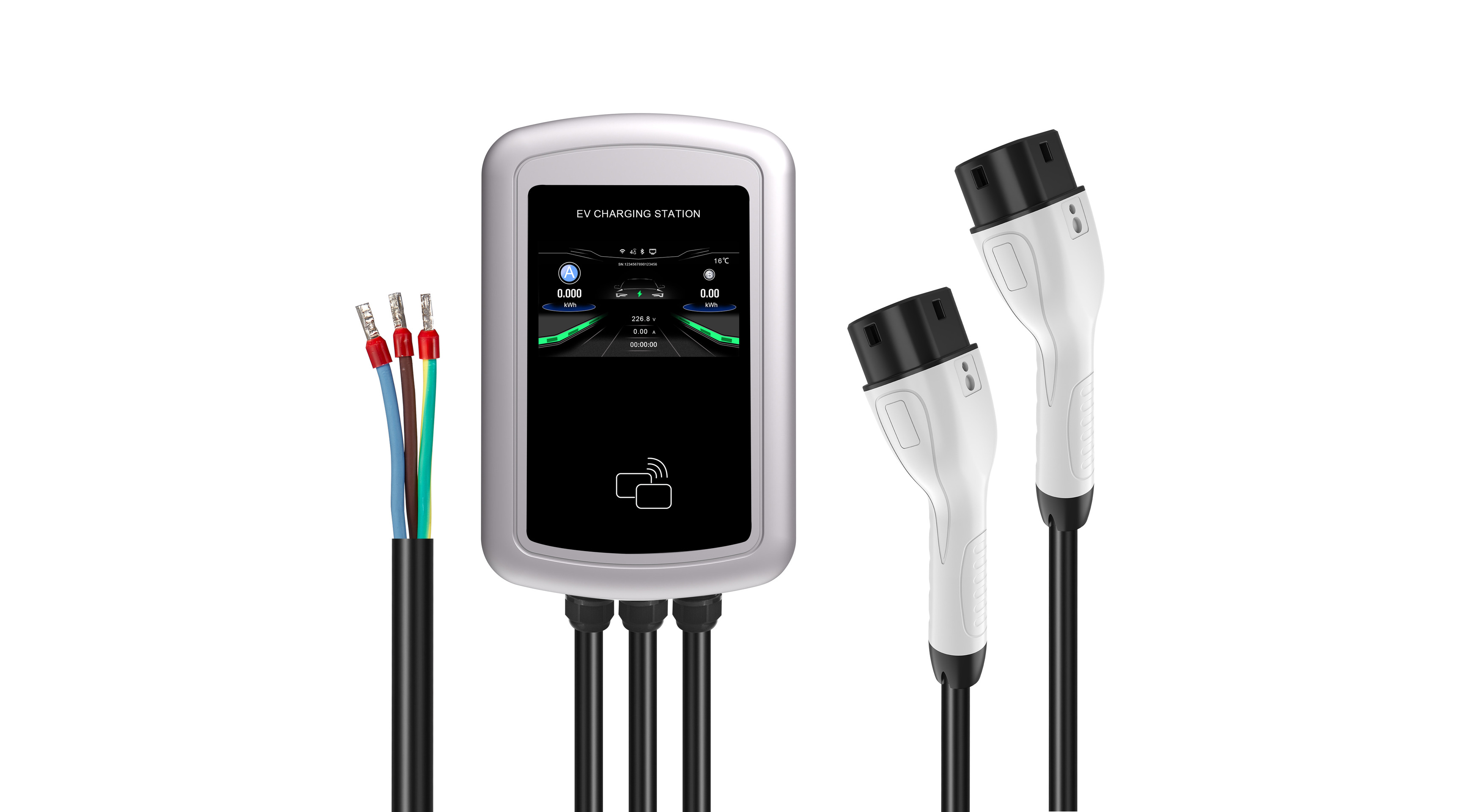 Commercial Dual-Port Wall Charger — EU Type 2, 7kW×2, RFID & App