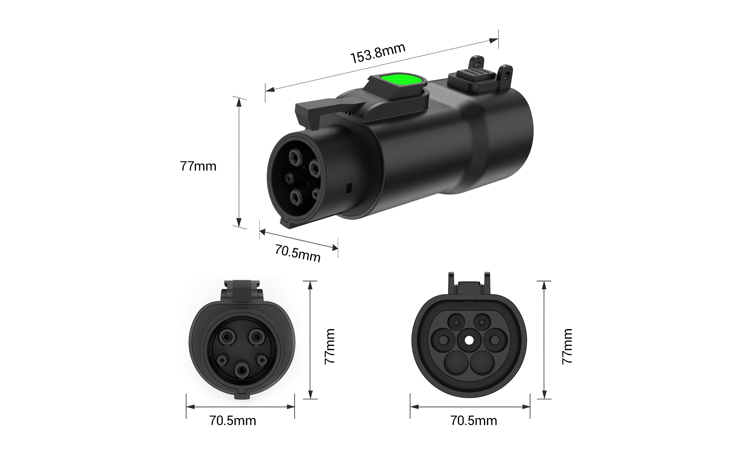 EV Charging Adapter — Type 2 to Type 1 with Lock (Single-Phase)